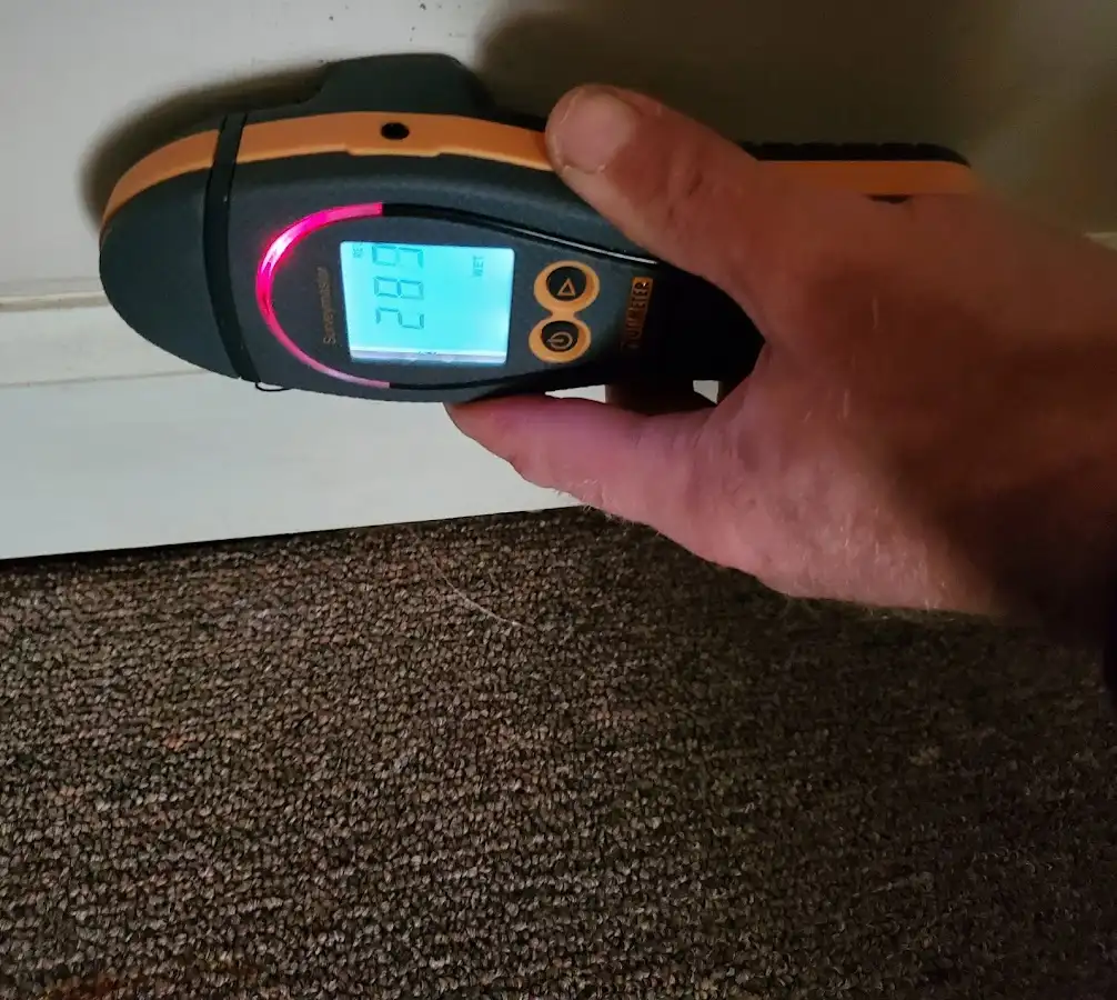 Moisture detection at baseboard during Sewage Cleanup & Sanitation in Stonegate